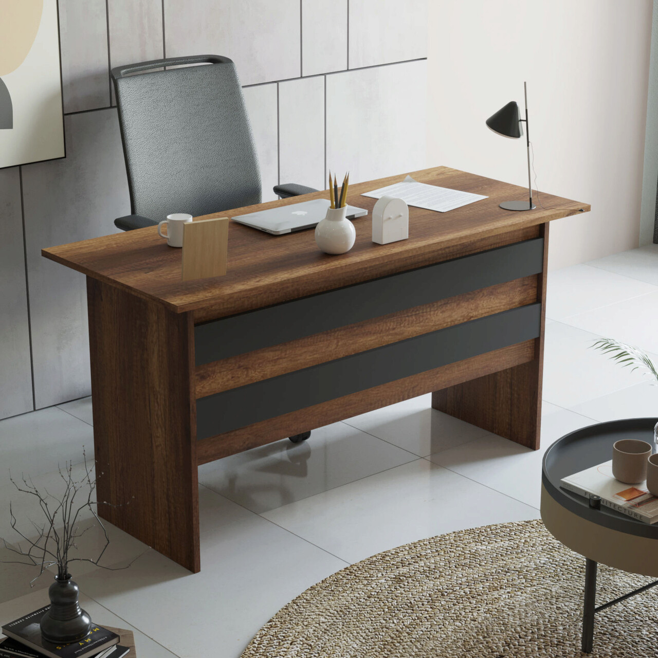 Birou, Hanah Home, Vo1-Ba, 140x73.8x60 cm, Nuc / Antracit - imagine 6